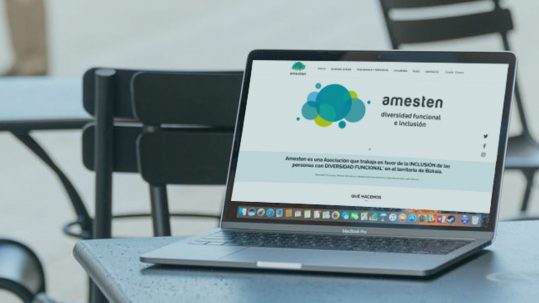 En un ordenador se visualiza la nueva web de la Asociación Amesten, para la inclusión de las personas con diversidad funcional.